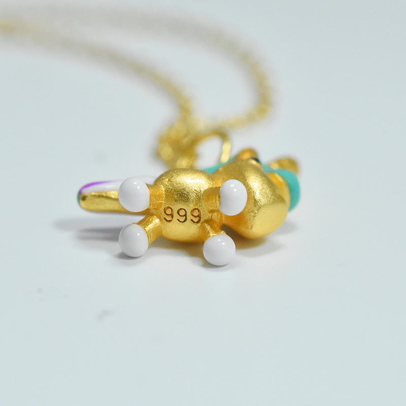 [Ready Stock]Fashion Unique Gold-Plated Colorful Unicorn Pendant Necklace