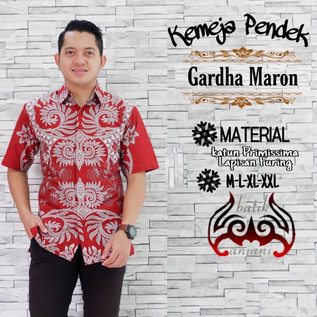 GARDHA MAROON Kemeja Batik Pria Full Furing Katun Primisima