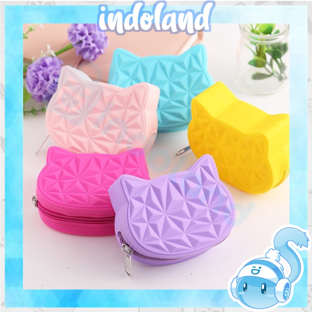 ☀ INDOLAND ☀ D032 Cute Cat Silicone Short Wallet Girls Mini Dompet Koin Purse Key Wallet mini Bags COD