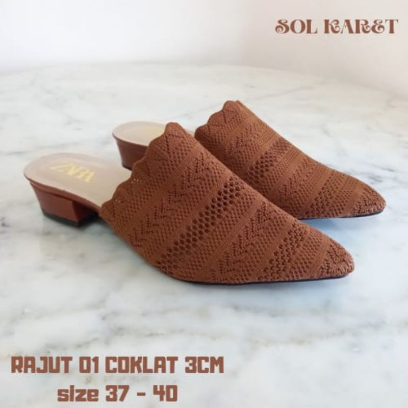 SEPATU SLOP HAK 3CM SOL KARET BAHAN RAJUT HIGH QUALITY TERLARIS