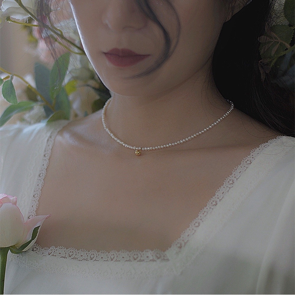 Korean Women Necklaces Simple Choker Natural Imitation Pearl Necklace Femininity Electroplate