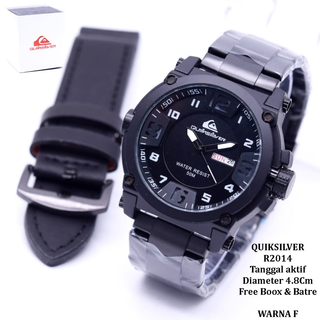 Jam Tangan Pria/Cowok QUIKSILVER R2014 Paket  tanggal aktif tali rantai