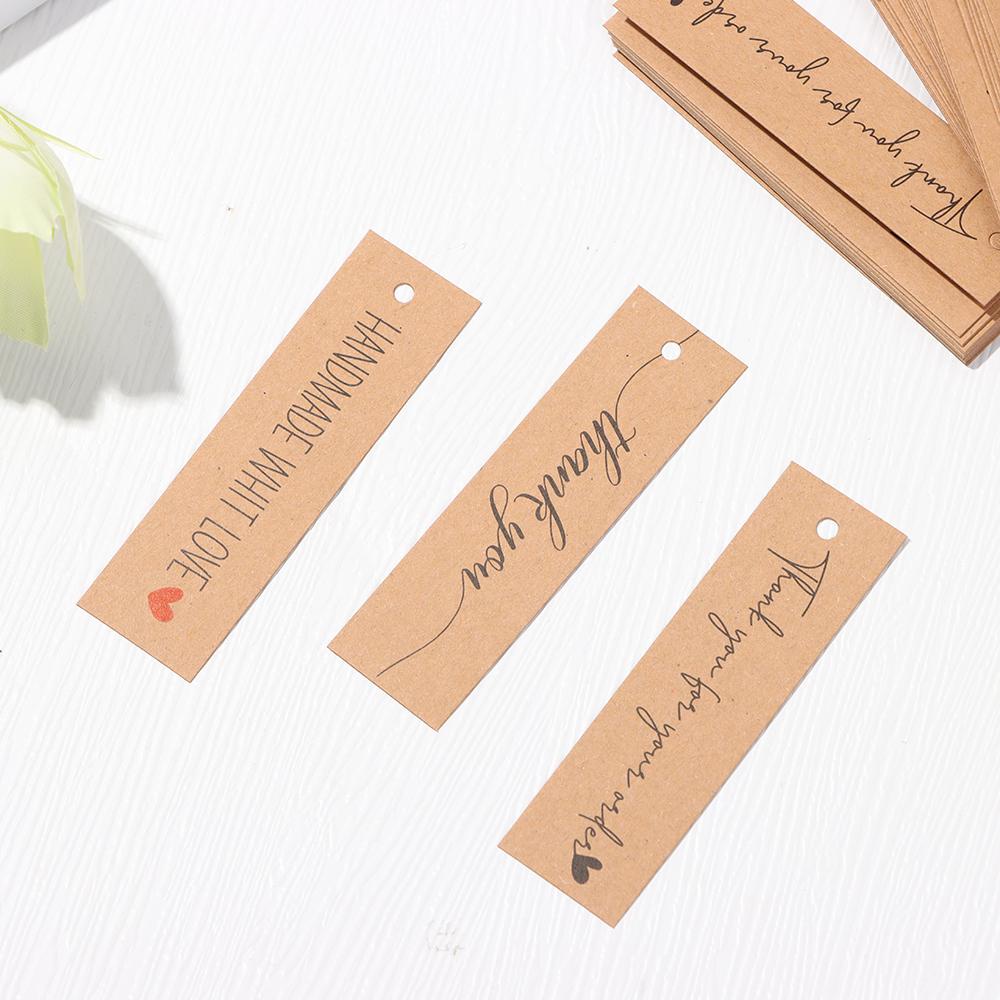 Solighter 50/100PCS Thank You Hanging Tag DIY Packing Paket Ornamen Lampirkan String 10M Handmade Dengan Cinta