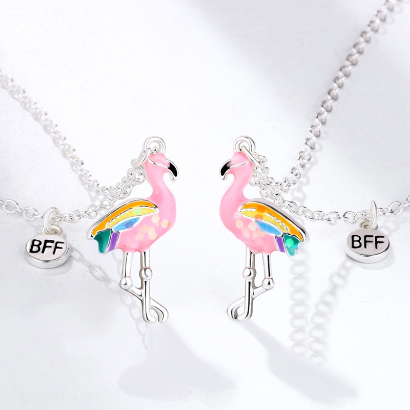 Fancyqube 2pcs Kalung Rantai Dengan Liontin Bentuk Flamingo Untuk Pesta Pertunangan