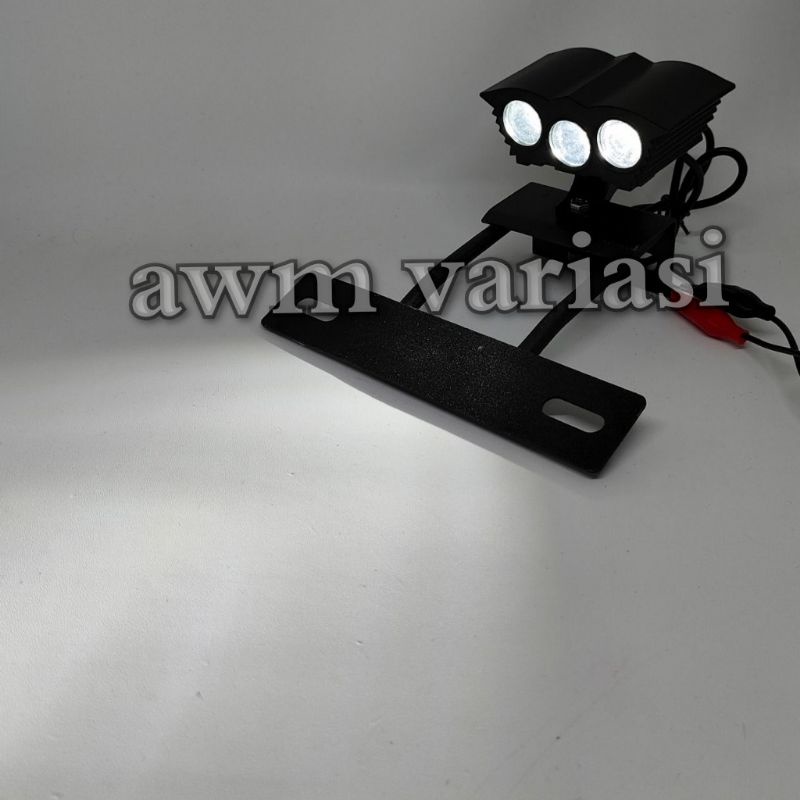 Paket lampu OWL 3 mata RX KING LED + dudukan plat nomor breket besi set kumisan rx king gold