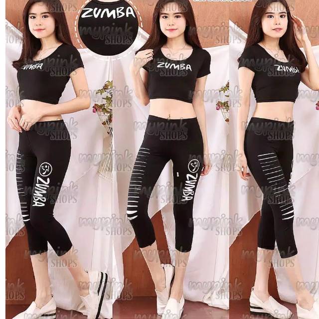 STELAN BAJU SENAM CROP BW ZUMBA