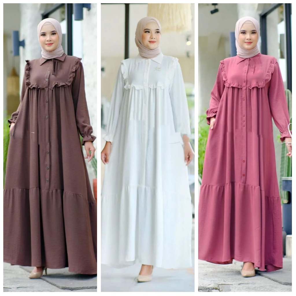 [A.F]RABIRA DRESS GAMIS JUMBO MUSLIM WANITA TERBARU BAHAN CRINKLE BAJU MUSLIM POLOS BUSUI KEKINIAN G