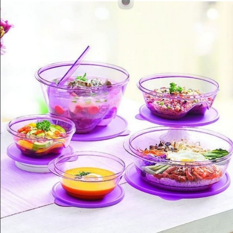 Tupperware Original - 3S Bowl Set - Wadah Saji Tempat Penyimpanan Crystal Ungu Serbaguna Organizer