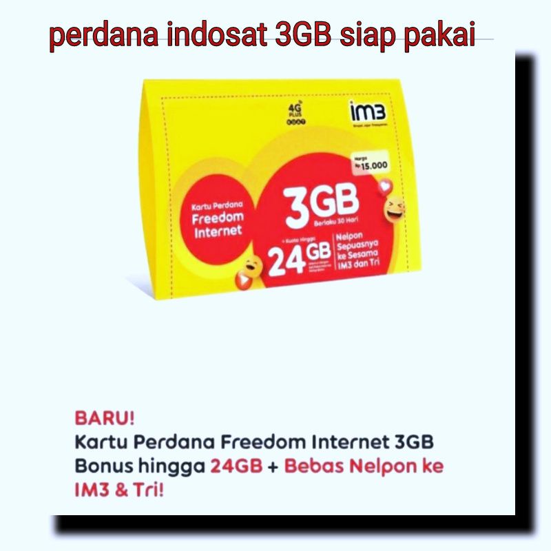 perdana indosat 3GB+ kuota bonus 3gb 30 hari aktif usage