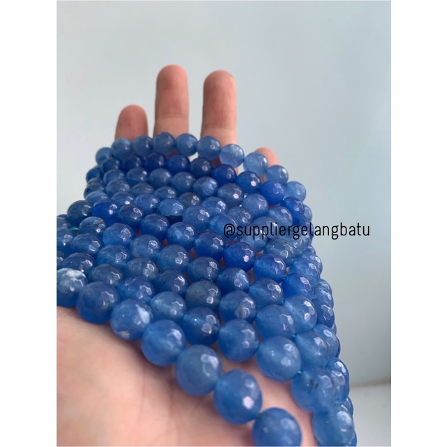 batu AGATE BIRU FACETED BEADS 10mm cutting blue bahan gelang kalung