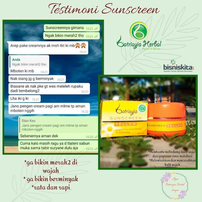 ( BISA COD ) SUNSCREEN BATRISYIA HERBAL/  BATRISYIA SUNSCREEN PEACH/YELLOW