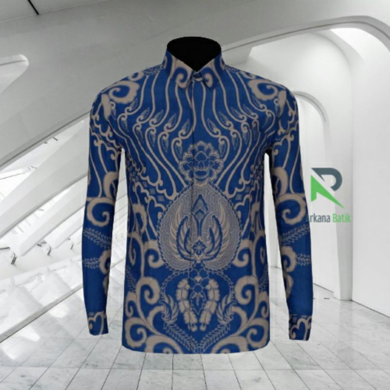 SLIMFIT BATIK Arkana Biru Premium Kemeja Baju Pria Lengan Panjang Motif Elegan Slim Fit Modern