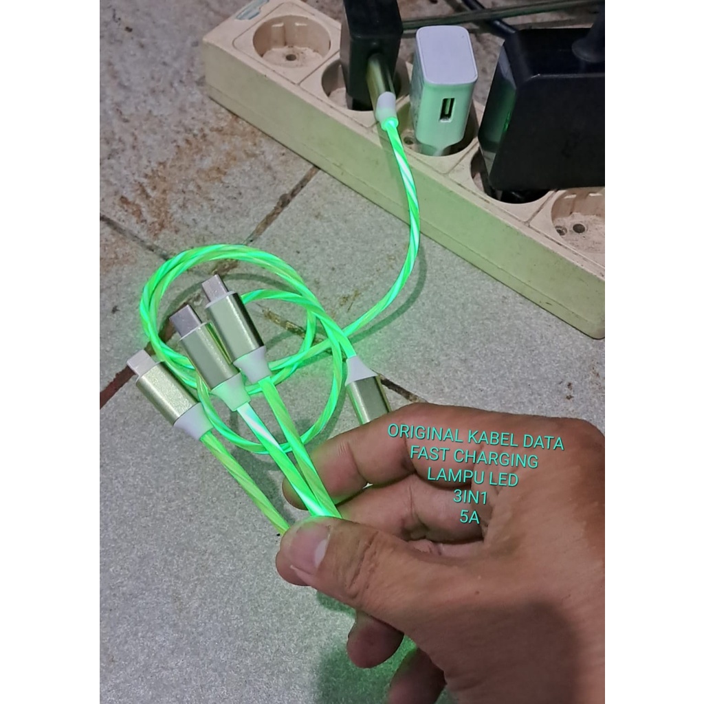 J446 KABEL DATA 3IN1 LAMPU LED USB TYPE C MICRO DAN IPHONE 5A fast charging cable cas qualcom quick charge flash maximum speed quallcom charger handphone androit faster multi universal original qc tc MULTI Faster Charging High speed transmission berserat
