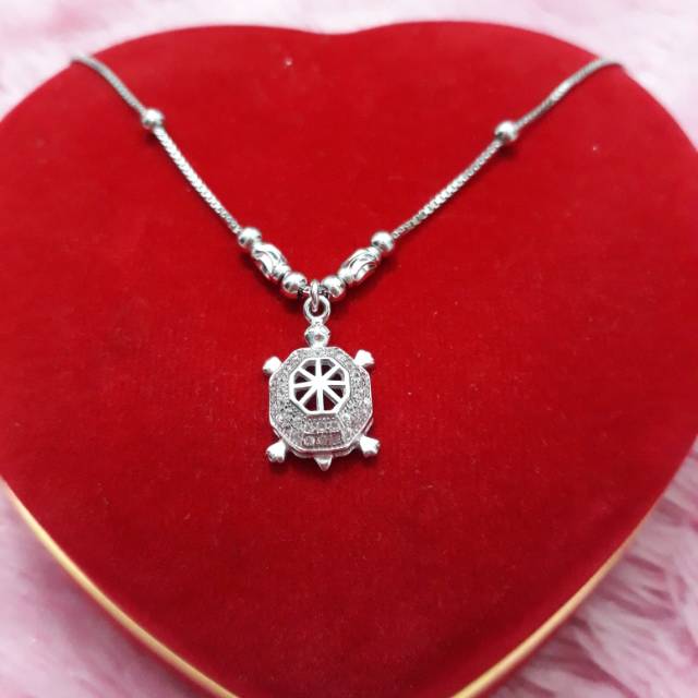 KALUNG ITALY LIONTIN KURA-KURA PERAK 925 LAPIS EMAS PUTIH /PERHIASAN SILVER/ IMPORT/PERAK ASLI/KL042