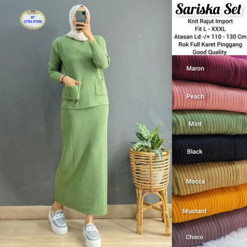 SARISKA SET / SETELAN RAJUT WANITA MURAH / SET RAJUT IMPORT / BAJU SETELAN WANITA BAHAN RAJUT IMPORT