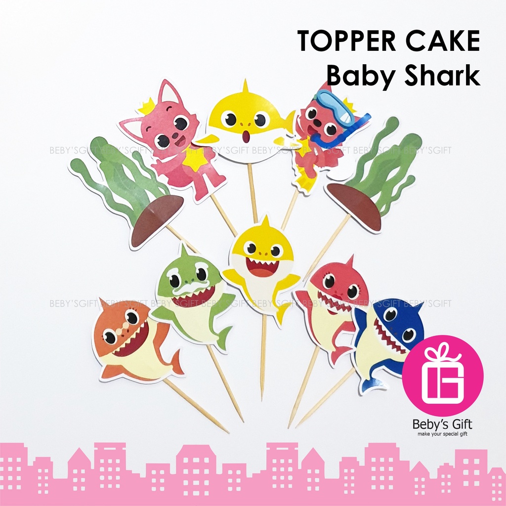 Beby's Gift Topper Cake Baby Shark Hiasan Kue Ultah