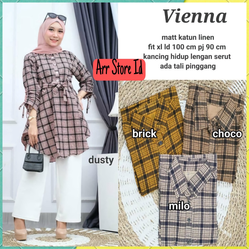 Baju Atasan Tunik Wanita Terbaru Motif Kotak Flanel Premium Ld 100 P 90 Vienna Dress Allsize