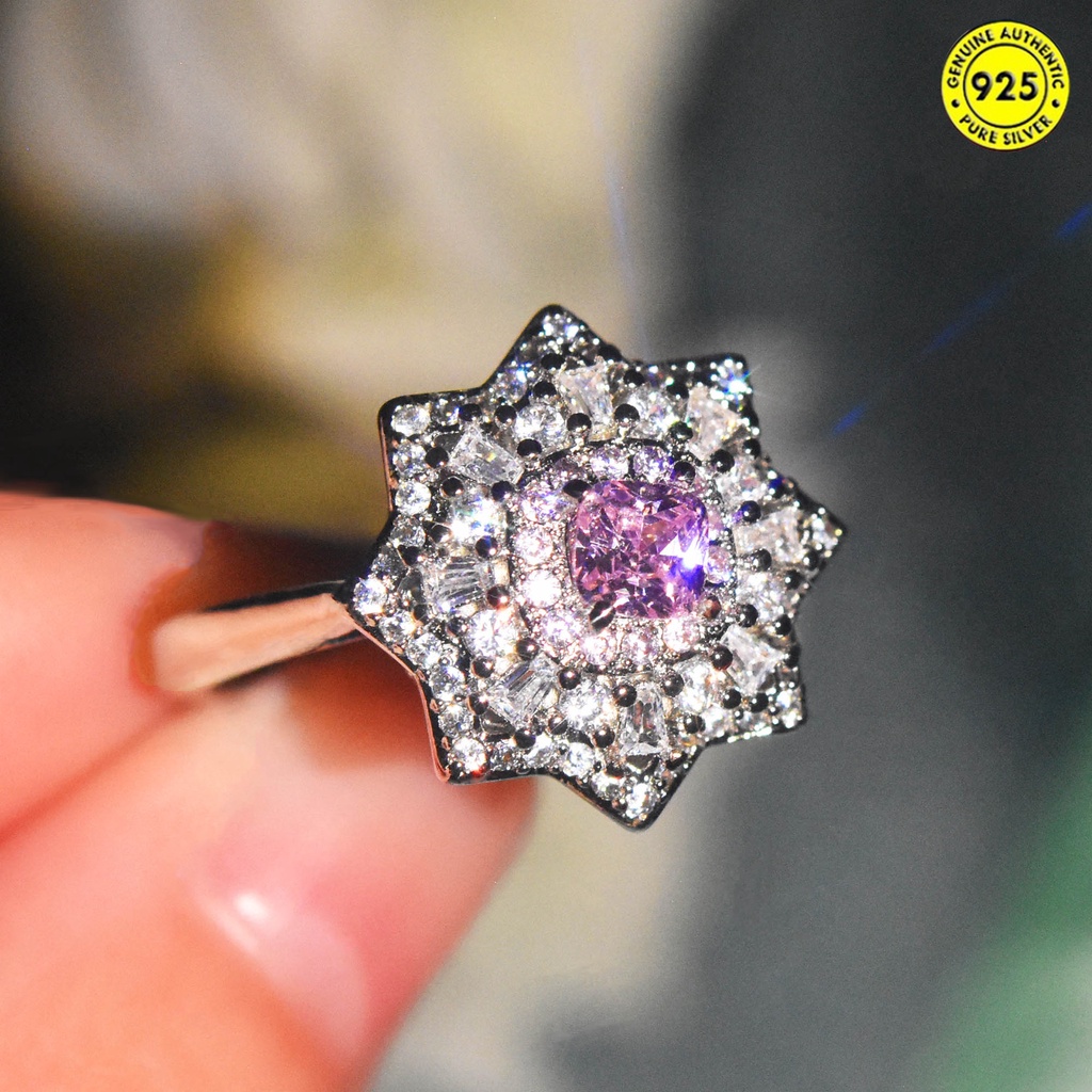 Cincin Berlian Imitasi Bentuk Kotak Warna Pink Untuk Wanita