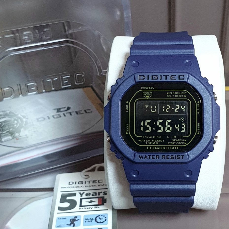 JAM TANGAN DIGITEC KOTAK BIRU KECIL PRIA WANITA SPORTY TALI RUBBER AMAN DIPAKAI  BERENANG
