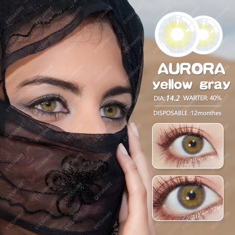 Menyinarimu【COD】Yellow Gray Softlens Lensa wanita antik  Mata Penuh Gaya Dan Cantik Softlens Warna Sederhana Dan Canggih Lensa Kontak Soflen 14.2mm Minus0.00 2022 New Dubai Import Premium Brown Seri Warna Mata Lensa kontak Cairan Softlens