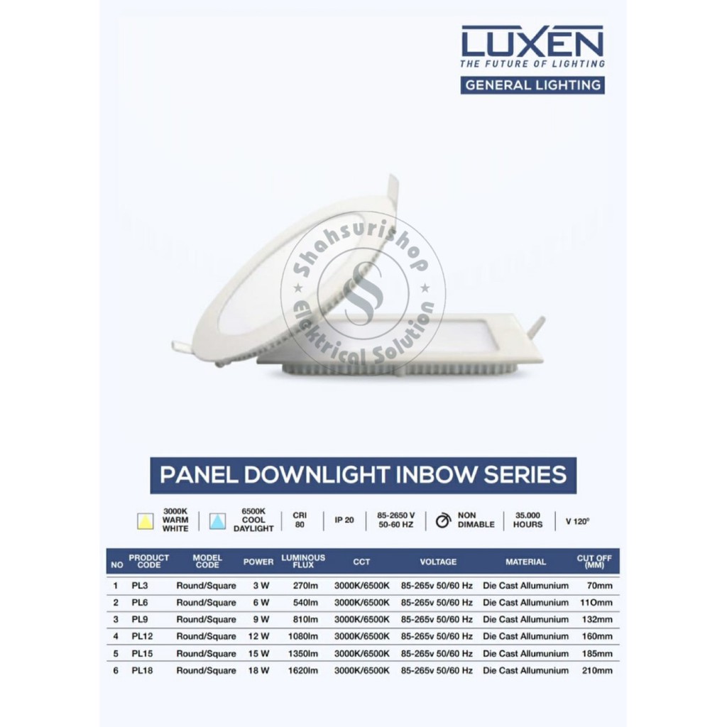 LAMPU DOWNLIGHT LED PANEL INBOW 18W 18 W WATT LUXEN BULAT BERGARANSI