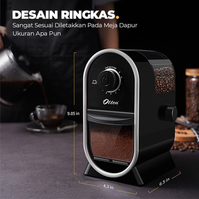 Otten - Mesin Penggiling Biji Kopi Flat Burr (Black) - Electric Coffee Bean Grinder