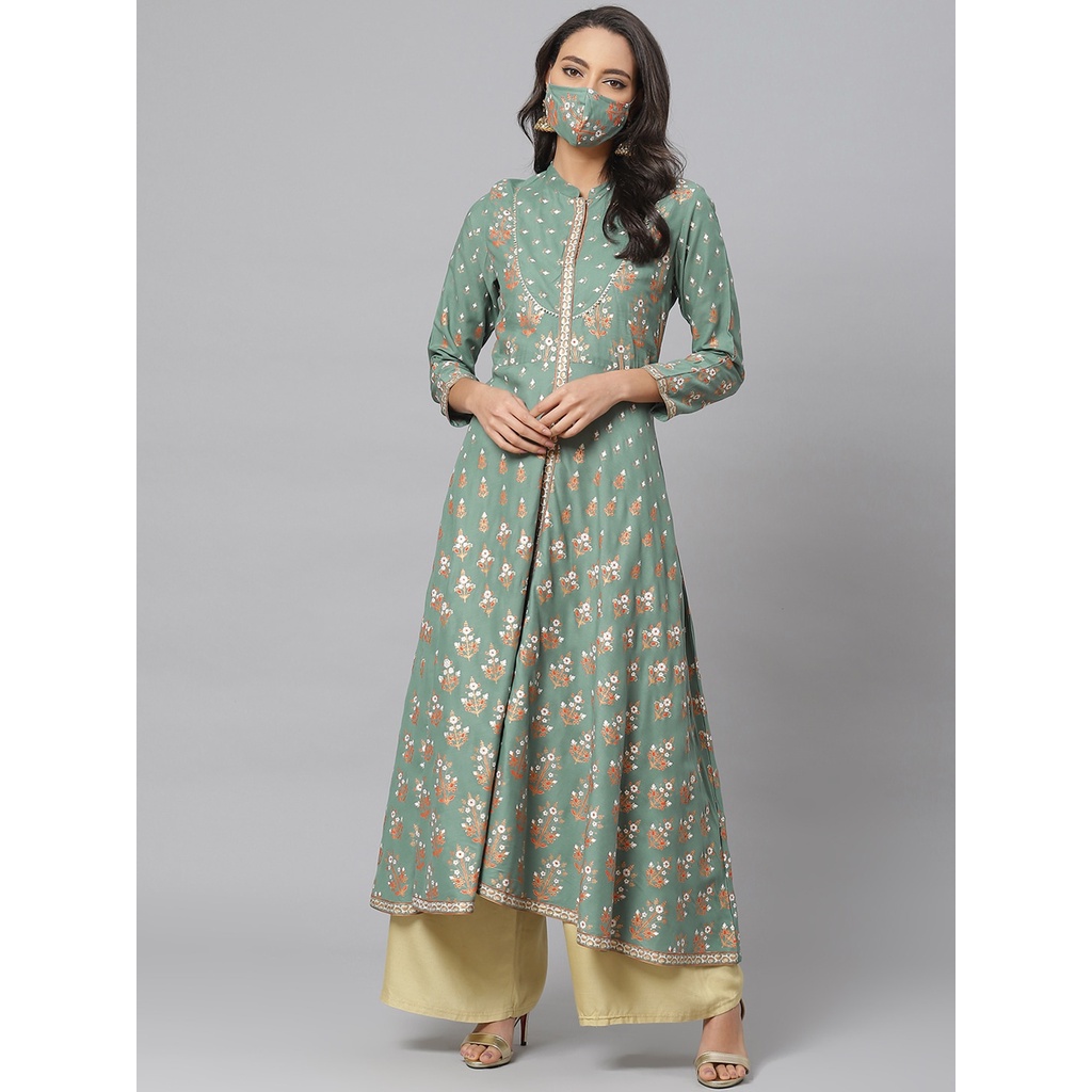Kurti YASH GALLERY Size XL Warna Hijau Green Pink Anarkali Baju Kurti India Baju Lebaran Wanita Busa