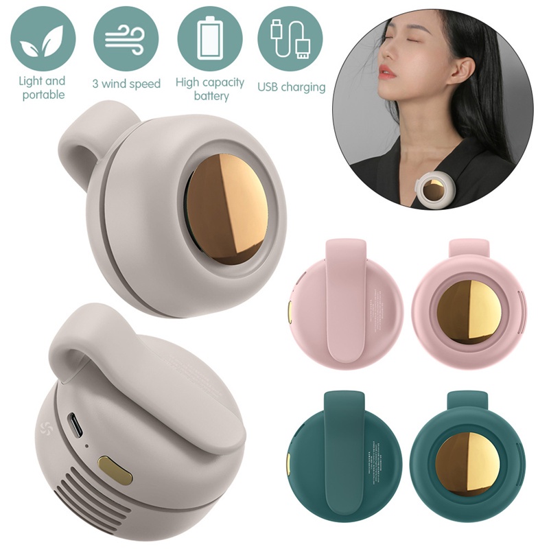 Tombol Portabel 360derajat Arah Angin Bladeless Tombol Tekan Mini Fan USB Rechargeable Handheld Outdoor Lavalier Fan