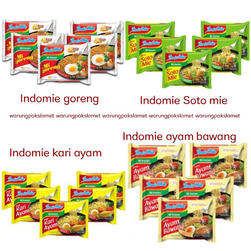 

indomie goreng / kari ayam / ayam bawang / soto mie isi 5