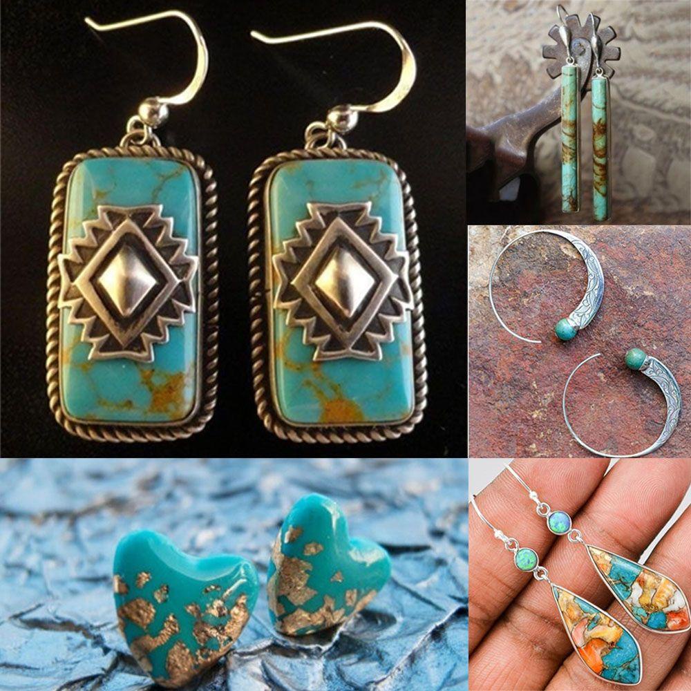 R-flower 1pasang Anting Kait Pirus New Charm Bohemian Jewelry
