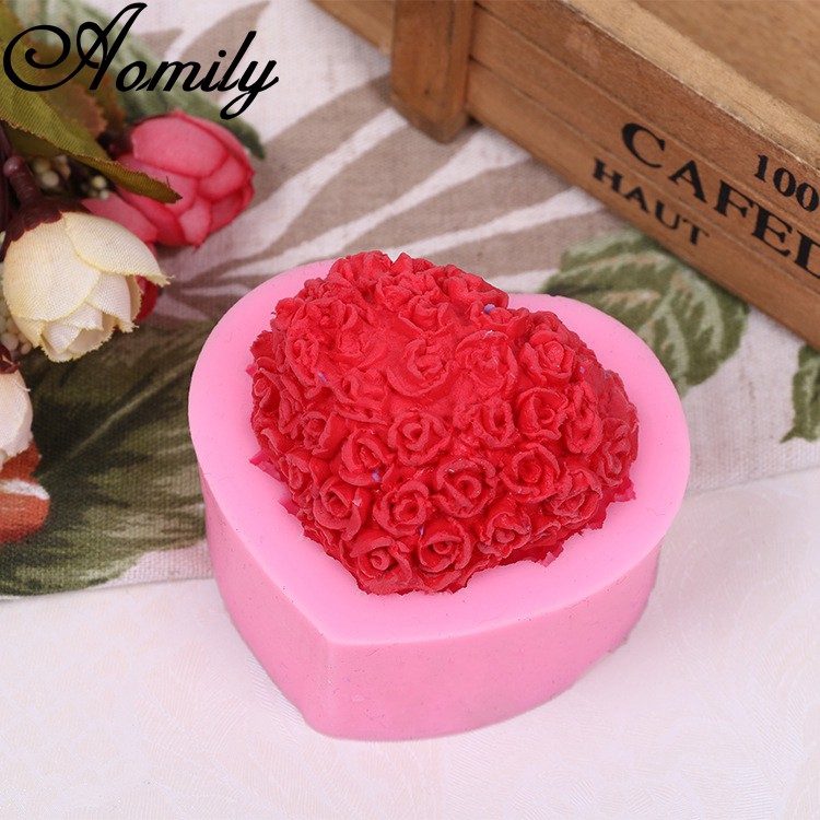 3D Rose Bunga Silikon Cetakan Coklat Jantung Cinta Sabun  