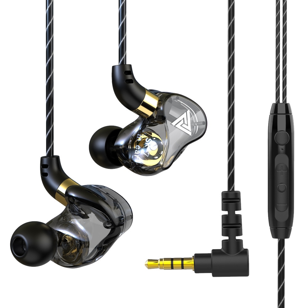 Qkz Sk7 Headset Earphone Sport Dual Driver Jack 3.5mm Heavy Bass Dengan Mic Untuk Handphone / Tablet