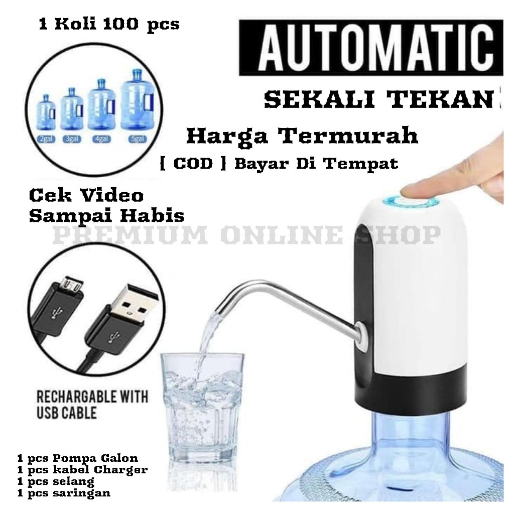 Dispenser Pompa Galon Elektrik LED Pompa Air Minum Galon Electric / Pompa Galon Praktis Sekali Tekan