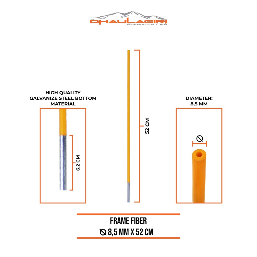 Frame Tenda Fiber ukuran 8.5mm panjang 52 cm/frame tenda dome