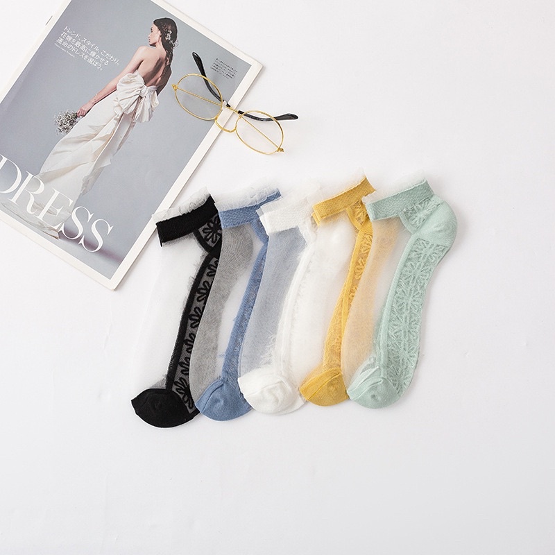 Kaos Kaki Bunga Daisy Transparan / Kaos Kaki Wanita Import Transparant / Women Socks Korea (KODE B)