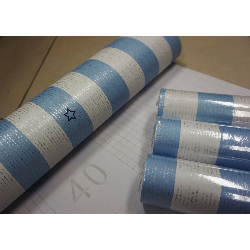 Wallpaper Dinding Motif Garis Bintang Biru Ukuran Panjang 10 Meter x Lebar 45 CM