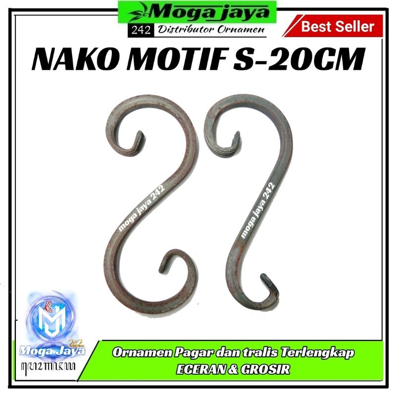 nako leter S 20cm nako motif ornamen tralis pagar besi tempa