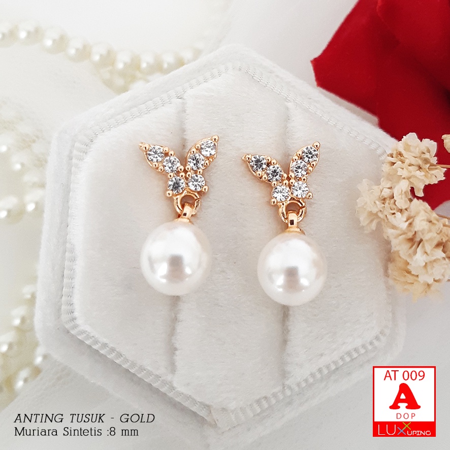 AT 009 Anting Xuping Mutiara Sintetis Putih Perhiasan Lapis Emas Peral Earrings Bridal Luxx Xuping