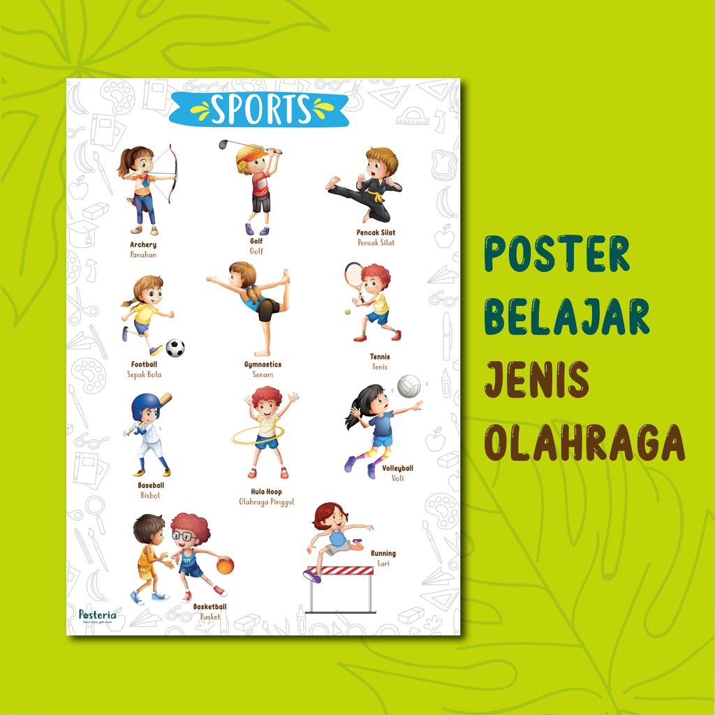 POSTERIA POSTER EDUKASI ANAK BELAJAR MENGENAL JENIS OLAHRAGA DAN HOBBY Shopee Indonesia