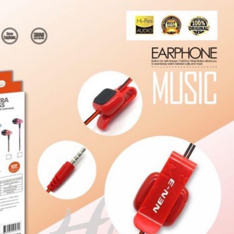 HEADSET J NEN-3 EXTRA BASS HANDSFREE J NEN3 EXTRA BASS EARPHONE J NEN 3 EXTRA BASS