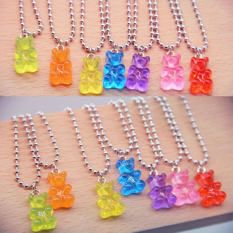 Transparan Beruang Bulat Rantai Kalung,Liontin Resin Kartun,Warna Cerah,Fashion Jewelry