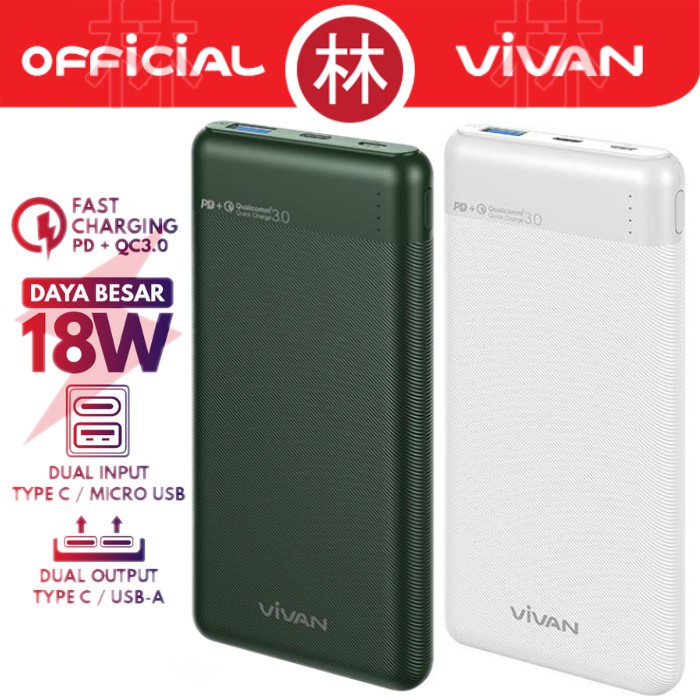 Vivan VPB-M10 10000mAh Dual Output &amp; Input 18W Two Way QC3.0 Powerbank