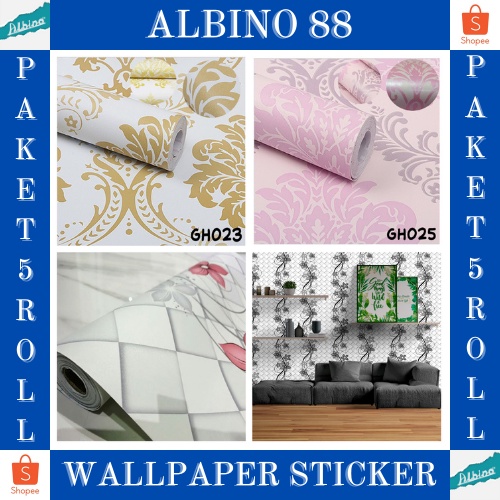 PAKET 5 ROLL Wallpaper Sticker Dinding Wallpaper Stiker Ruang Tamu Wallpaper Tembok Kamar Tidur MOTIF BATIK 3d Karakter &amp; Elegant Murah