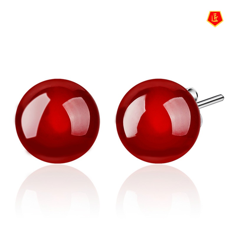 [Ready Stock]Korean Style Red Agate Ear Studs