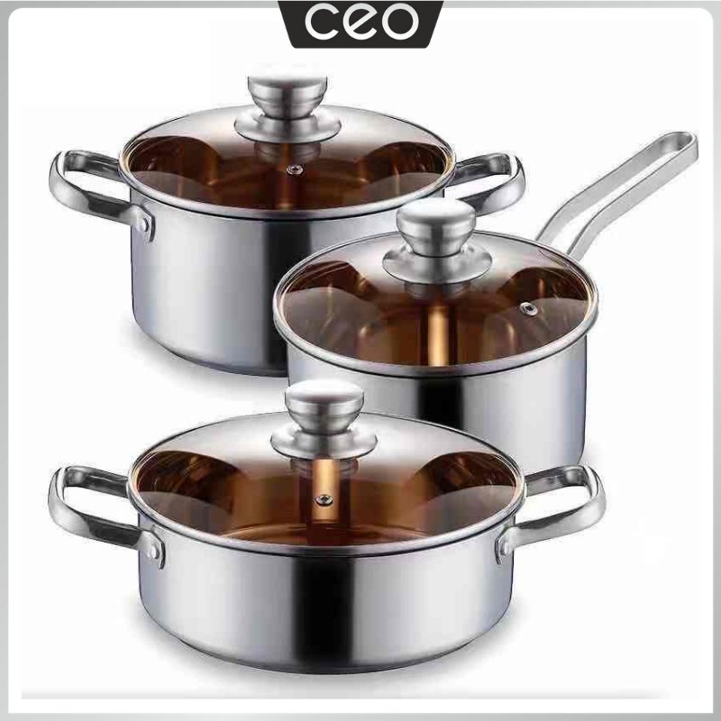 CEO Panci Stainless Steel 3 in 1 Set Varian Panci Susu Panci Serbaguna