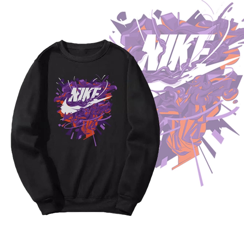 Newofficial Sweater Jumper Printing &quot;NIKE PURPLE&quot; Black Collor sweater Crewneck Polos Sablon printing Black Collor  Pria Dan Wanita Sweatshirt Size M L XL Original Premium