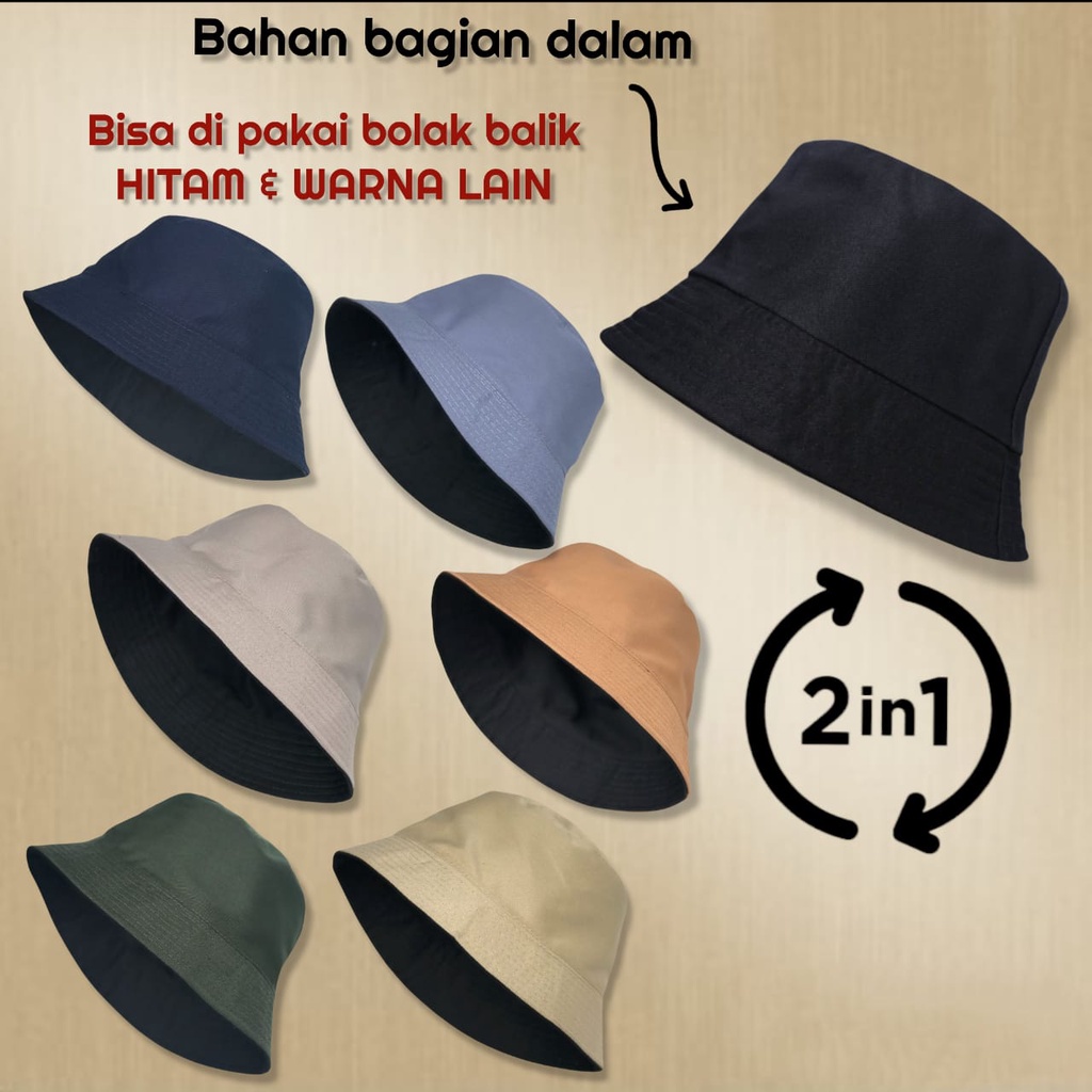 Topi Bucket anak Polos Laki Laki / Perempuan Bolak Balik Premium