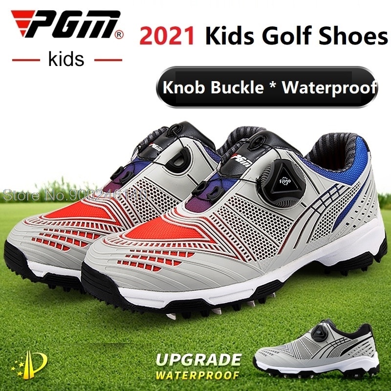 Pgm Golf Shoes Junior Non Slip Waterproof Sneakers For Kids Rotating Buckle Non-Slip Golf Shoes Boys