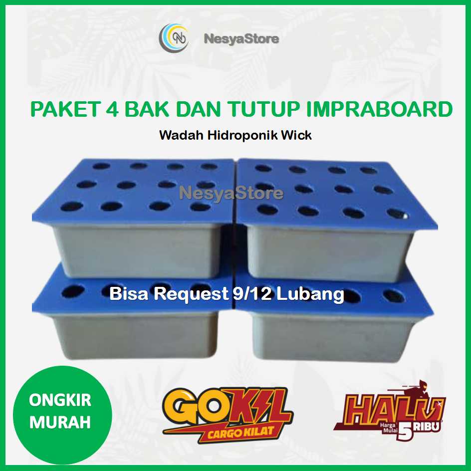 Paket 4 Bak Hidroponik Wick dan Tutup Impraboard 9 Lubang dan 12 Lubang