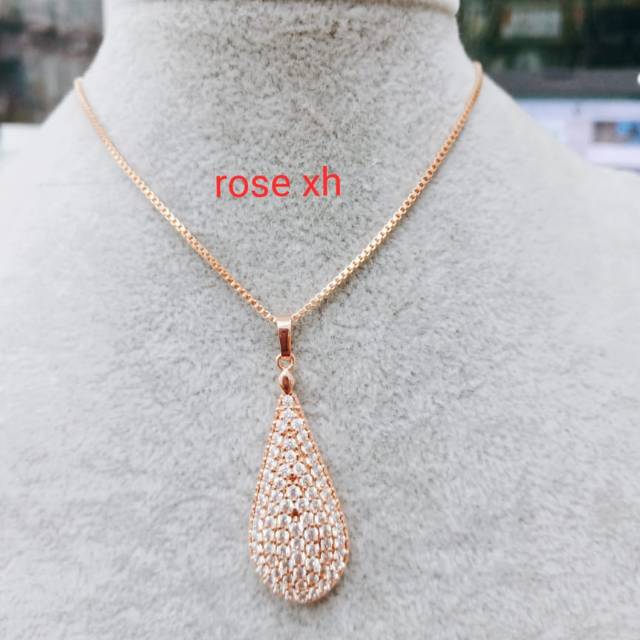 Kalung swarovski lapis mas 18k, bentuk labu,awet,tahan lama